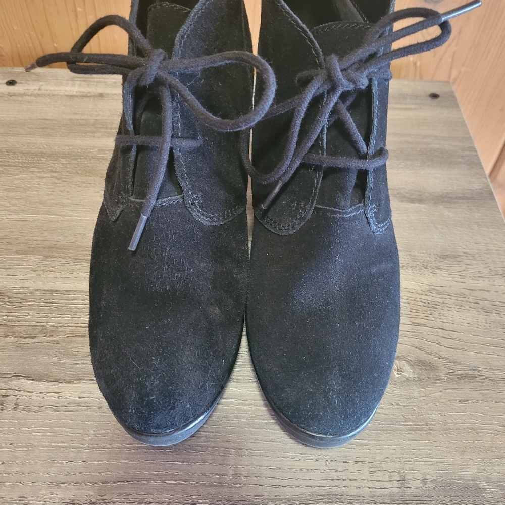 Suede Black Leather Wedge Shoes - Picture 3 of 5